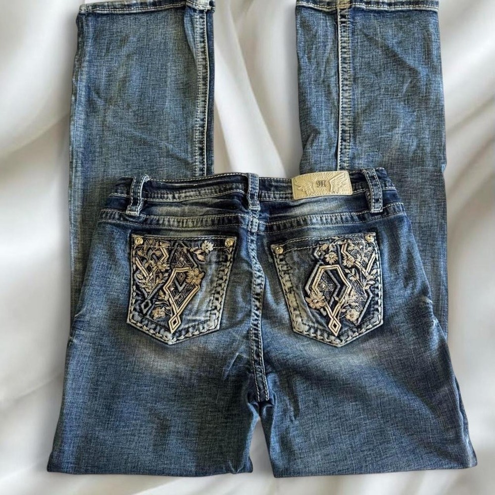 Miss Me mid wash low-rise Y2K vintage rhinestone denim jeans grunge country - Picture 1 of 6
